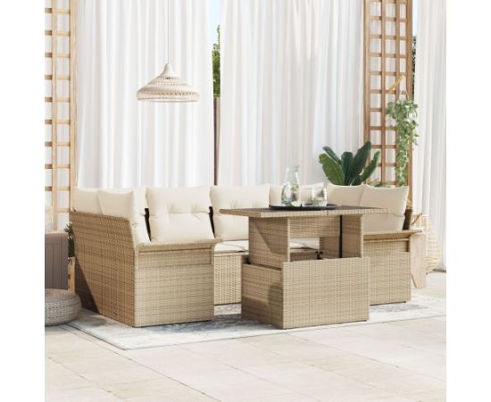 vidaXL Zestaw Sofy Ogrodowej  7 Części z Poduszkami Beżowy Rattan Dārza mēbeļu komplekti