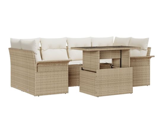 vidaXL Zestaw Sofy Ogrodowej  7 Części z Poduszkami Beżowy Rattan Dārza mēbeļu komplekti