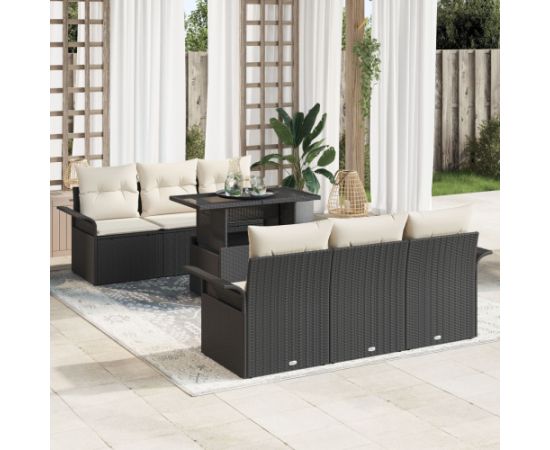 vidaXL Zestaw 7 sof ogrodowych z poduszkami Czarny Polirattan Dārza mēbeļu komplekti