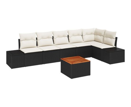 vidaXL 7-częściowy zestaw kanapowy do ogrodu z poduszkami czarny rattan akacja Dārza mēbeļu komplekti