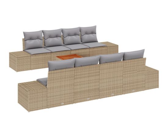 vidaXL Zestaw 9-częściowy sof ogrodowych z poduszkami Beżowy Poly Rattan Akacja Dārza mēbeļu komplekti