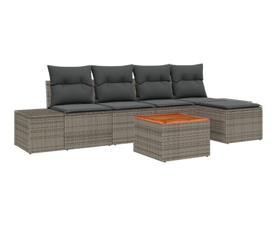 vidaXL Zestaw 6-częściowych sof ogrodowych z poduszkami Szary Poli Rattan Akacja Dārza mēbeļu komplekti