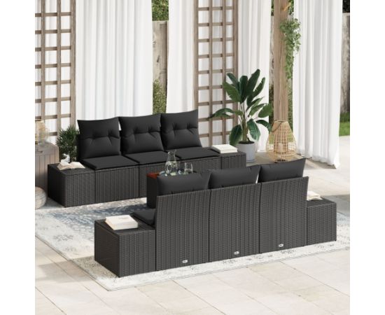 vidaXL Zestaw ogrodowej sofy  z poduszkami Czarny Polirattan Akacja Dārza mēbeļu komplekti