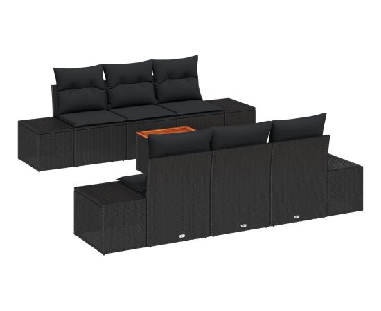vidaXL Zestaw ogrodowej sofy  z poduszkami Czarny Polirattan Akacja Dārza mēbeļu komplekti
