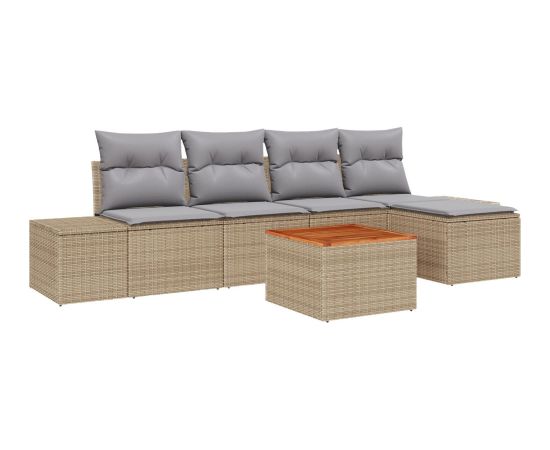 vidaXL Zestaw sofy ogrodowej  6 elementów z poduszkami Beżowy Polirattan Akacja Dārza mēbeļu komplekti