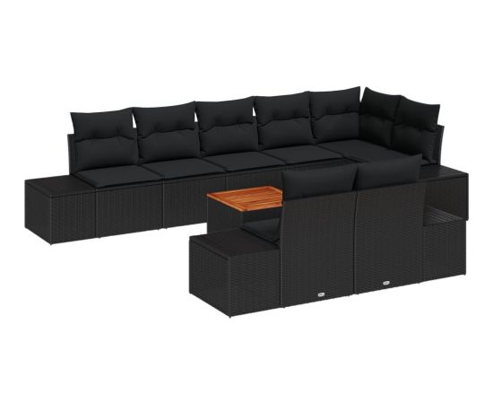 vidaXL 9-częściowy zestaw sof ogrodowych z poduszkami czarnymi z polirattanu akacjowego Dārza mēbeļu komplekti