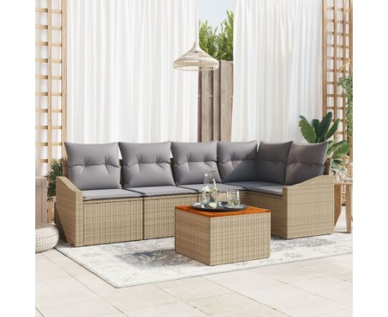 vidaXL 6-elementowy zestaw sof ogrodowych z poduszkami beżowy polirattan akacja Dārza mēbeļu komplekti