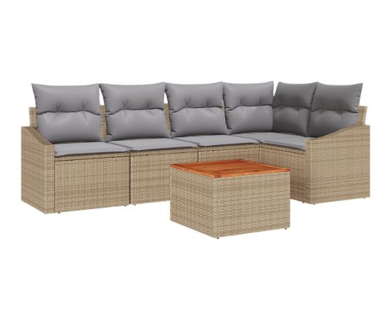 vidaXL 6-elementowy zestaw sof ogrodowych z poduszkami beżowy polirattan akacja Dārza mēbeļu komplekti