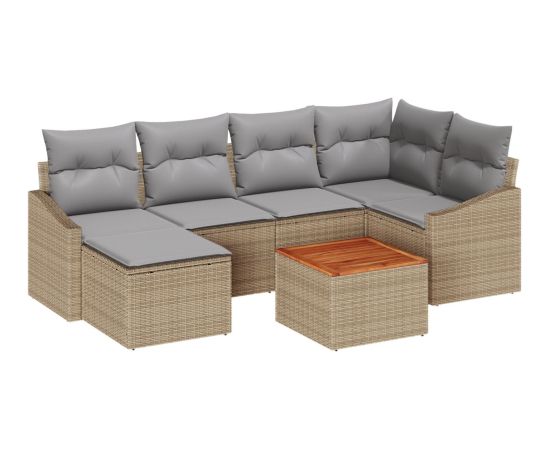 vidaXL Zestaw 7-częściowy Sof Ogrodowych z Poduszkami Beżowy Polirattan Akacja Dārza mēbeļu komplekti