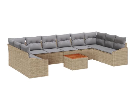 vidaXL Zestaw Sof w Ogrodzie 11 Elementów z Poduszkami Beżowy Poli Rattan Akacja Dārza mēbeļu komplekti