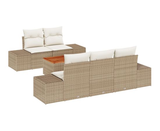 vidaXL Zestaw sof ogrodowych  6-częściowy z poduszkami Beżowy Polirattan Akacja Dārza mēbeļu komplekti