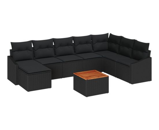 vidaXL 9-elementowy zestaw sof ogrodowych z poduszkami  Czarny Poli Rattan Akacja Dārza mēbeļu komplekti