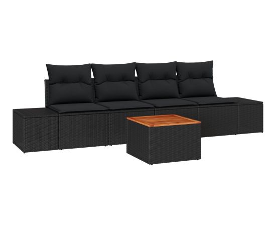 vidaXL 5-częściowy zestaw sof ogrodowych z poduszkami, czarny polirattan akacjowy Dārza mēbeļu komplekti