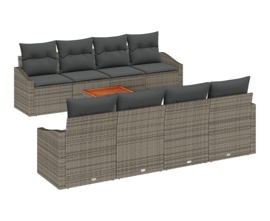 vidaXL Zestaw 9-częściowy sof ogrodowych z poduszkami Szary Rattan polietylenowy Akacja Dārza mēbeļu komplekti
