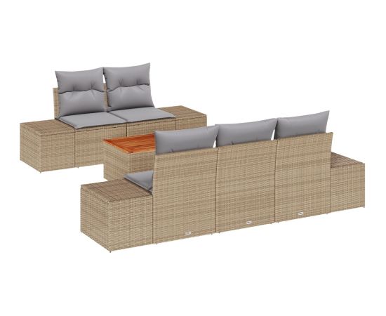 vidaXL 6-częściowy Zestaw Sof Ogrodowych z Poduszkami Beżowy Polirattan Akacjowy Dārza mēbeļu komplekti