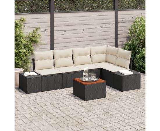 vidaXL Zestaw sof ogrodowych 6-elementowy z poduszkami Czarny polirattan akacja Dārza mēbeļu komplekti