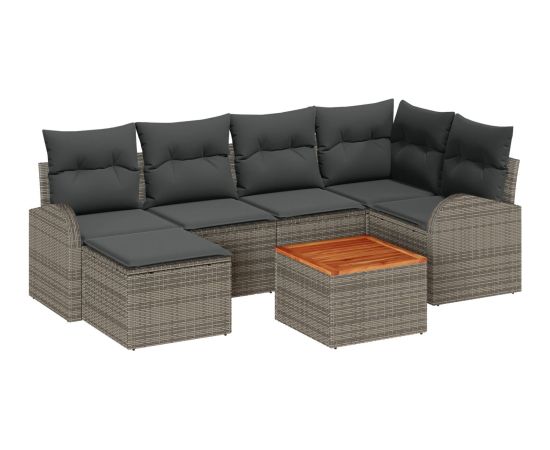 vidaXL 7-częściowy zestaw sof ogrodowych z poduszkami Szary Polirattan Akacja Dārza mēbeļu komplekti