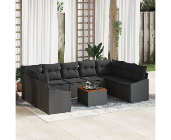 vidaXL Zestaw 10 Częściowych Sof Ogrodowych  z Poduszkami Czarny Poli Rattan Akacja Dārza mēbeļu komplekti