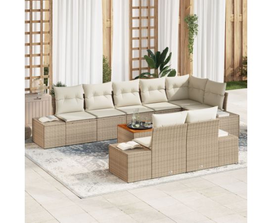 vidaXL Zestaw sof ogrodowych  9 części z poduszkami beżowy polirattan akacja Dārza mēbeļu komplekti