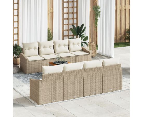 vidaXL Zestaw 9-elementowy sofy ogrodowej  z poduszkami beżowy polirattan akacja Dārza mēbeļu komplekti