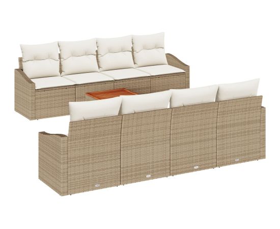 vidaXL Zestaw 9-elementowy sofy ogrodowej  z poduszkami beżowy polirattan akacja Dārza mēbeļu komplekti