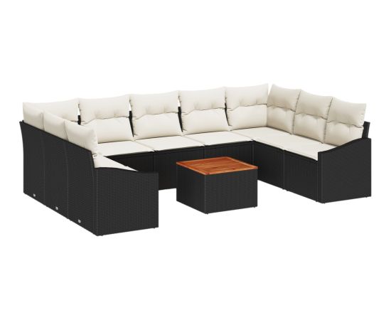 vidaXL Zestaw Sof Ogrodowych 10 Części z Poduszkami Czarny Polirattan Akacja Dārza mēbeļu komplekti