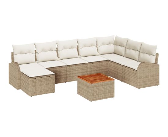 vidaXL Zestaw sof  9 częściowy z poduszkami Beżowy Poli Rattan Akacja Dārza mēbeļu komplekti