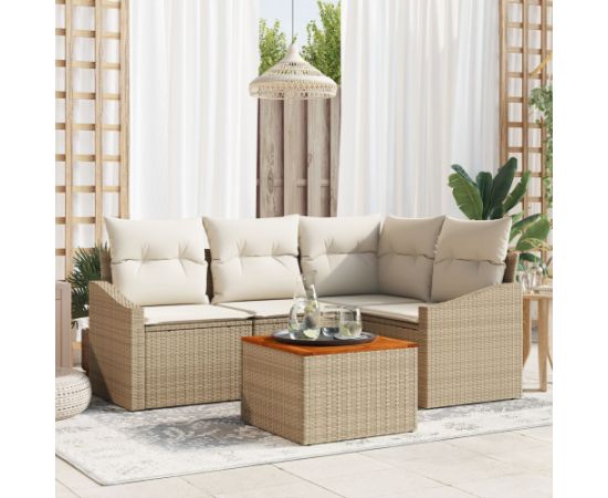 vidaXL Zestaw sof ogrodowych  5 części z poduszkami Beżowy Polirattan Akacja Dārza mēbeļu komplekti