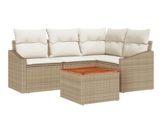 vidaXL Zestaw sof ogrodowych  5 części z poduszkami Beżowy Polirattan Akacja Dārza mēbeļu komplekti