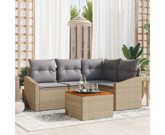 vidaXL Zestaw 5 elementów do ogrodu z poduszkami Beżowy Polirattan Akacja Dārza mēbeļu komplekti