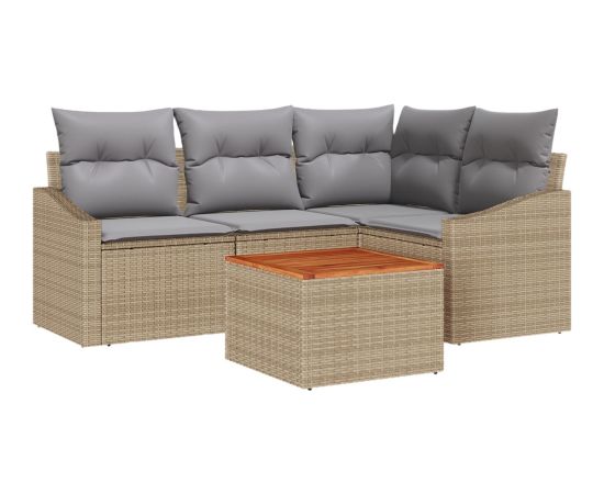 vidaXL Zestaw 5 elementów do ogrodu z poduszkami Beżowy Polirattan Akacja Dārza mēbeļu komplekti