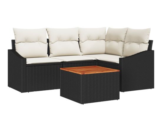 vidaXL Zestaw 5-częściowy sof ogrodowych z poduszkami czarny z polirattanu akacjowego Dārza mēbeļu komplekti