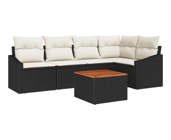 vidaXL Zestaw Sof Ogrodowych  6 Elementów z Poduszkami Czarny Polirattan Akacja Dārza mēbeļu komplekti