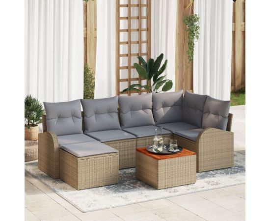 vidaXL 7-elementowy zestaw sofa ogrodowa z poduszkami beżowy polirattan akacja Dārza mēbeļu komplekti