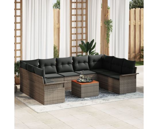 vidaXL Zestaw 10 częściowych sof ogrodowych z poduszkami szary poli rattan akacja Dārza mēbeļu komplekti