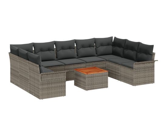 vidaXL Zestaw 10 częściowych sof ogrodowych z poduszkami szary poli rattan akacja Dārza mēbeļu komplekti