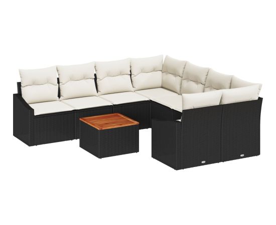 vidaXL Zestaw Sofy Ogrodowej  9 Elementowy z Poduszkami Czarny Polirattan Akacja Dārza mēbeļu komplekti