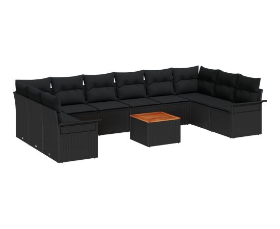 vidaXL 11 Elementowy zestaw sof ogrodowych z poduszkami Czarny Polirattan Akacja Dārza mēbeļu komplekti