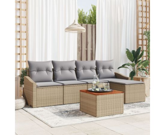 vidaXL 6-częściowy zestaw sof ogrodowych z poduszkami Beżowy Polirattan Akacja Dārza mēbeļu komplekti