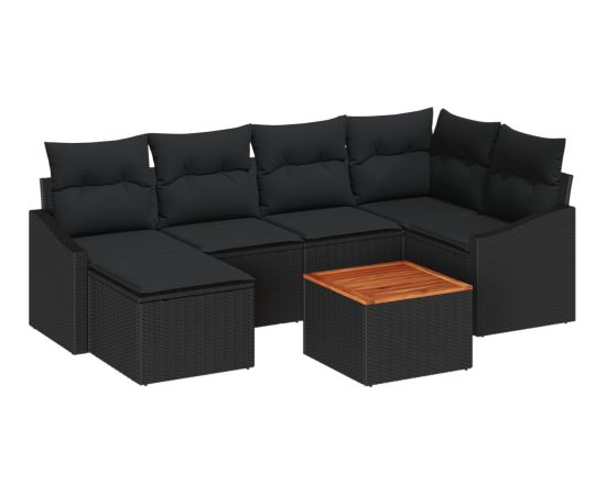vidaXL 7-częściowy zestaw sof ogrodowych z poduszkami, czarny, polirattan i akacja Dārza mēbeļu komplekti