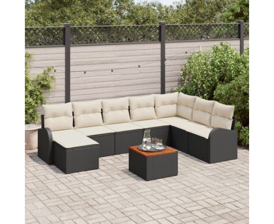 vidaXL Zestaw 9 elementów Sofa Ogrodowa z Poduszkami Czarny Polirattan Akacja Dārza mēbeļu komplekti