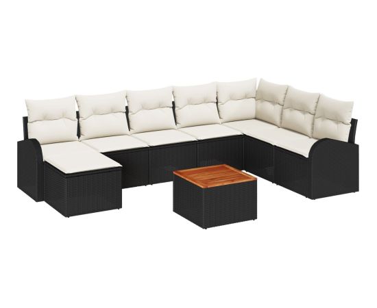 vidaXL Zestaw 9 elementów Sofa Ogrodowa z Poduszkami Czarny Polirattan Akacja Dārza mēbeļu komplekti