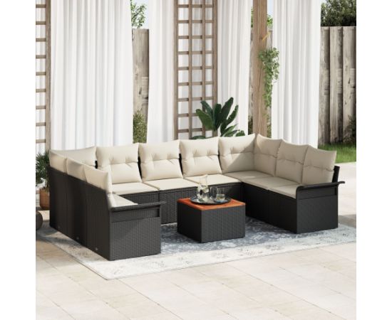 vidaXL Zestaw sof ogrodowych  10 części z poduszkami Czarny Poly Rattan Akacja Dārza mēbeļu komplekti