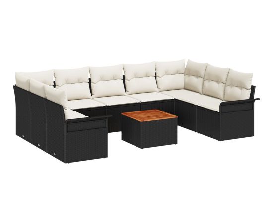 vidaXL Zestaw sof ogrodowych  10 części z poduszkami Czarny Poly Rattan Akacja Dārza mēbeļu komplekti