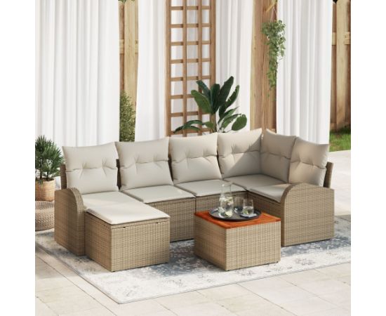 vidaXL 7-częściowy zestaw sof ogrodowych z poduszkami Beżowy Poli Rattan Akacja Dārza mēbeļu komplekti