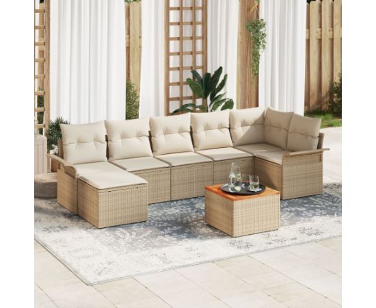 vidaXL 8-częściowy zestaw sof ogrodowych z poduszkami beżowy poli rattan akacja Dārza mēbeļu komplekti
