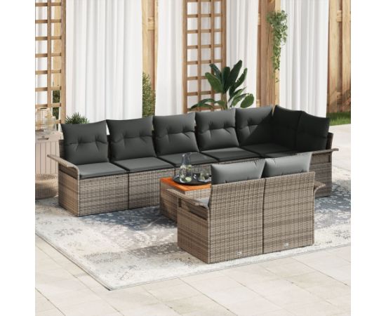 vidaXL Zestaw sof ogrodowych 9 elementów z poduszkami szary polirattan akacjowy Dārza mēbeļu komplekti