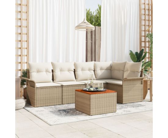 vidaXL Zestaw 6 Części Sof Ogrodowych z Poduszkami Beżowy Polirattan Akacja Dārza mēbeļu komplekti