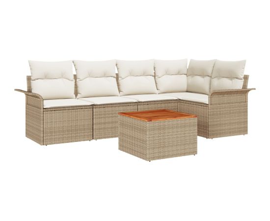 vidaXL Zestaw 6 Części Sof Ogrodowych z Poduszkami Beżowy Polirattan Akacja Dārza mēbeļu komplekti