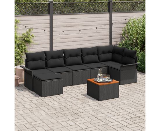 vidaXL Zestaw sof ogrodowych  w 8 częściach z poduszkami Czarny Polirattan Akacja Dārza mēbeļu komplekti